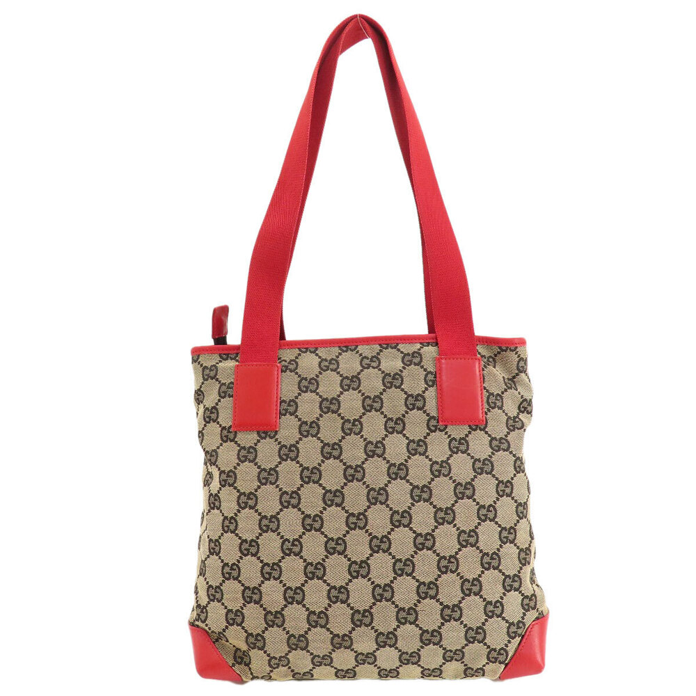 Gucci canvas red tote matching red straps GG bag leather Red